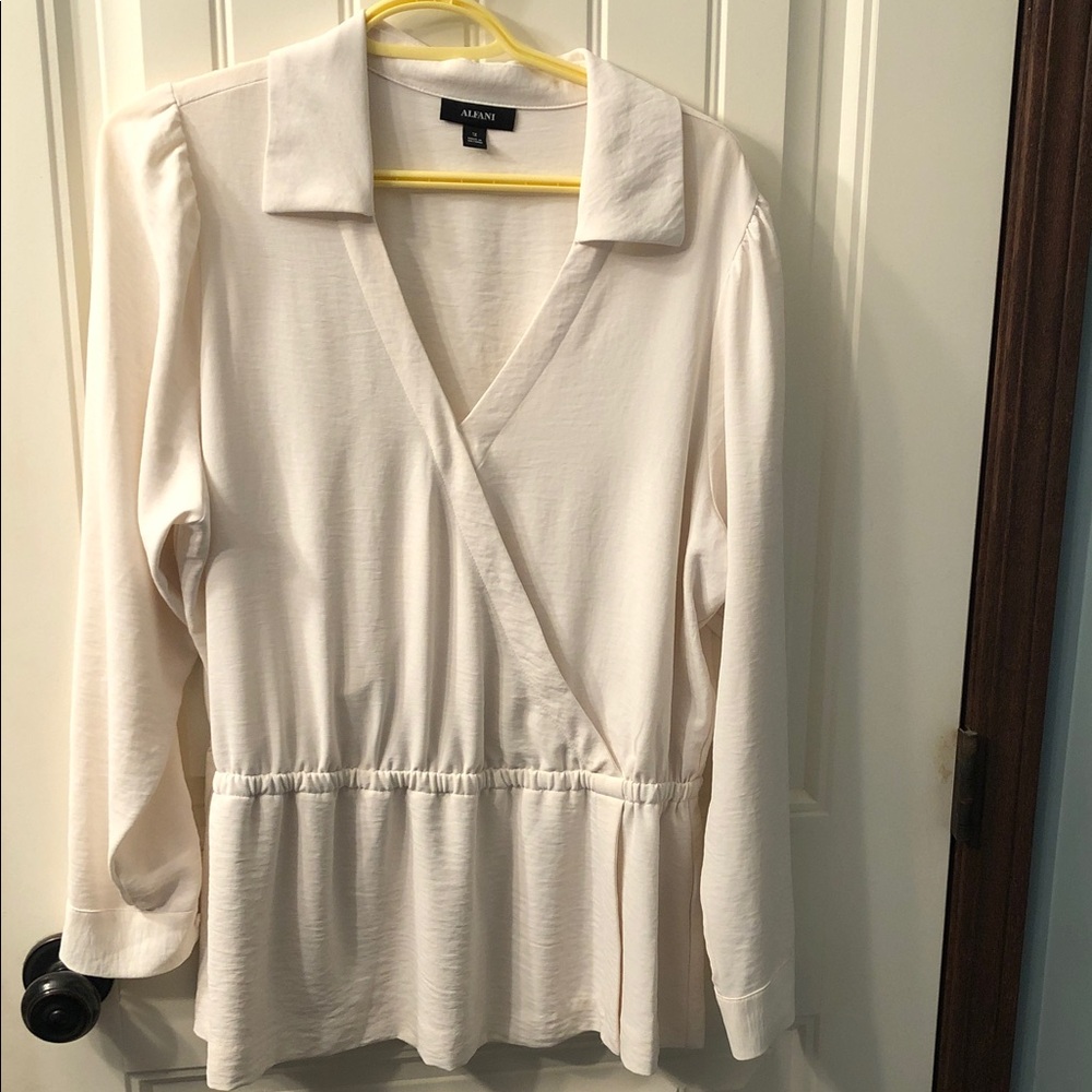 Alfani Ivory Wrap-Front Peplum Blouse